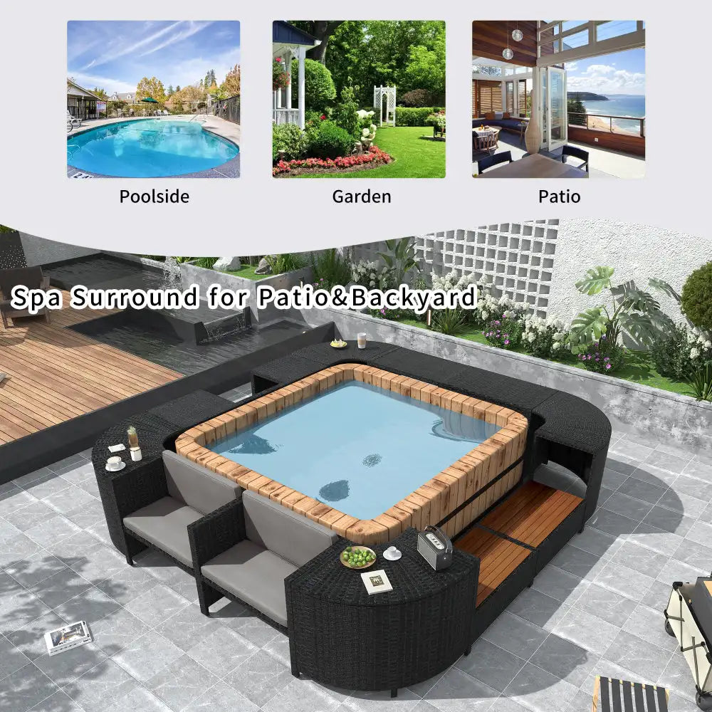 Spa Surround Frame Outdoor Rattan Sectional Sofa Set with Mini Sofa