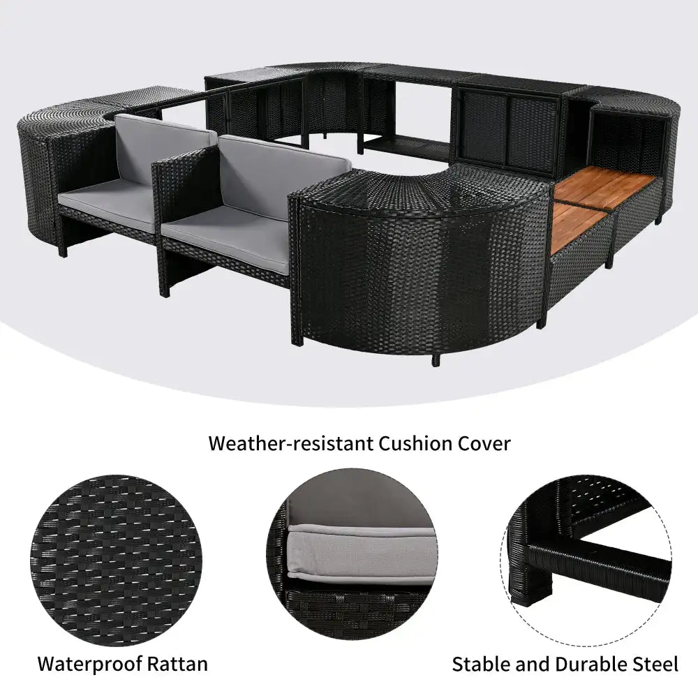 Spa Surround Frame Outdoor Rattan Sectional Sofa Set with Mini Sofa