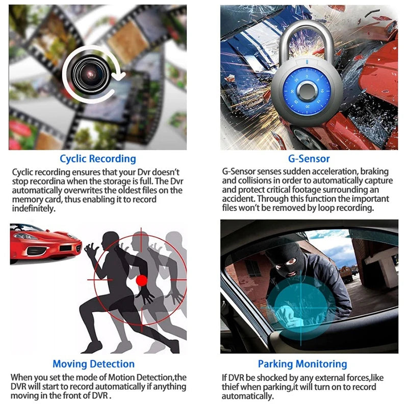 HD Night Vision Dash Camera Recorder Three Viewing Angles