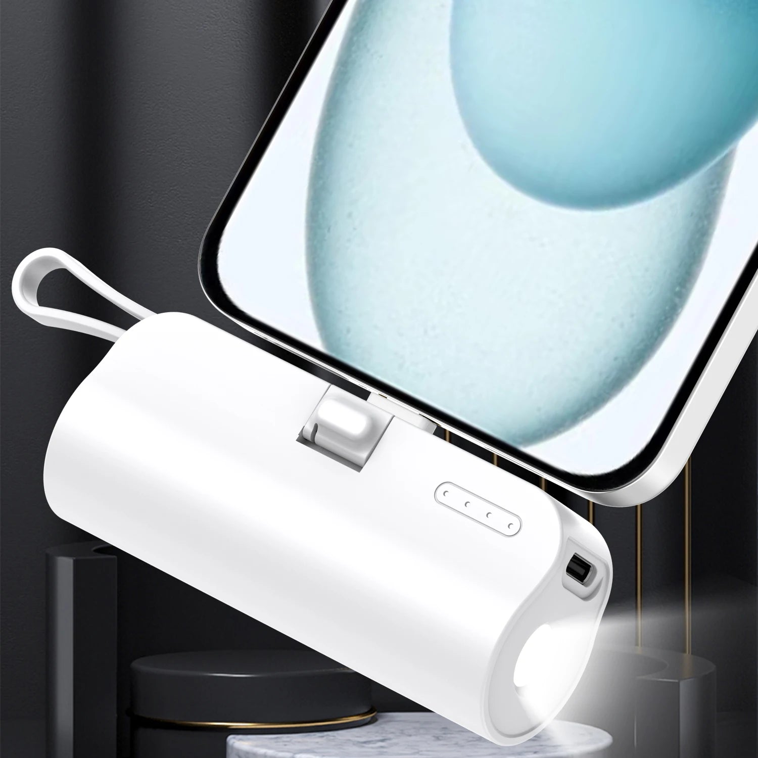 Mini Portable Phone Charger with Built-In Cable Charging