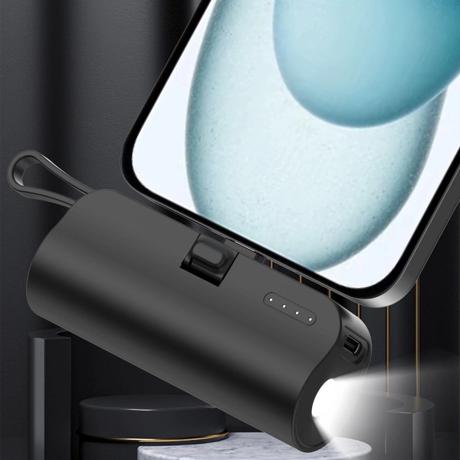 Mini Portable Phone Charger with Built-In Cable Charging