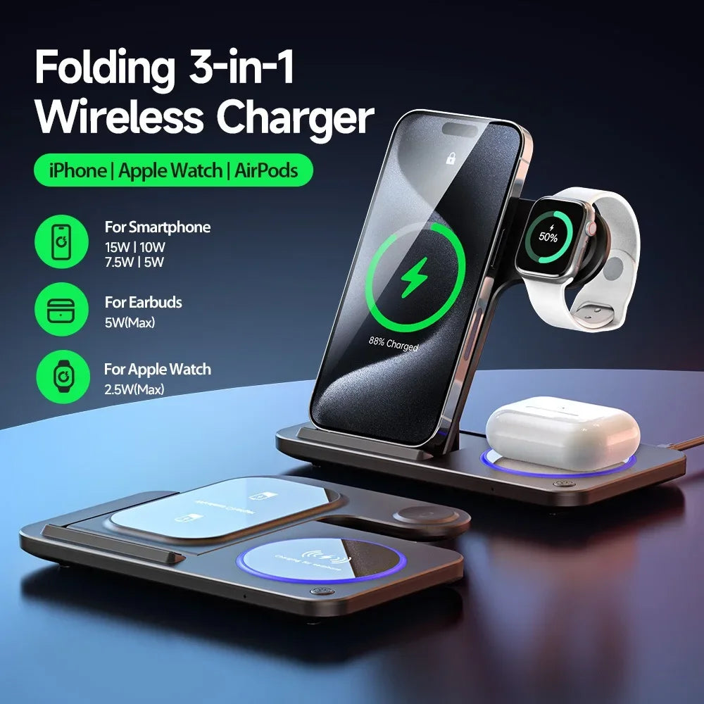 LED Fast Wireless Foldable Charging Stand For Apple Products