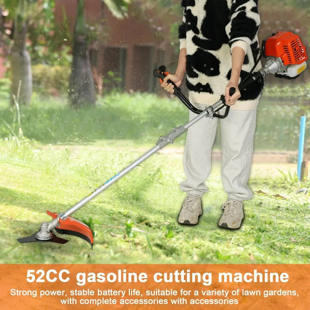 2-in-1 Cordless Weed Trimmer, 52cc 2-Stroke Air-Cooled Engine Hedge Trimmer Handheld Gas Powered Chain Saw Weeder Brush Cutter,