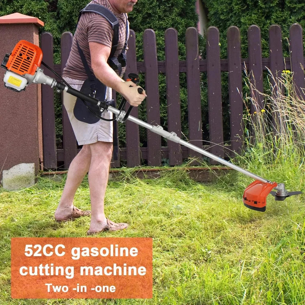 2-in-1 Cordless Weed Trimmer, 52cc 2-Stroke Air-Cooled Engine Hedge Trimmer Handheld Gas Powered Chain Saw Weeder Brush Cutter,