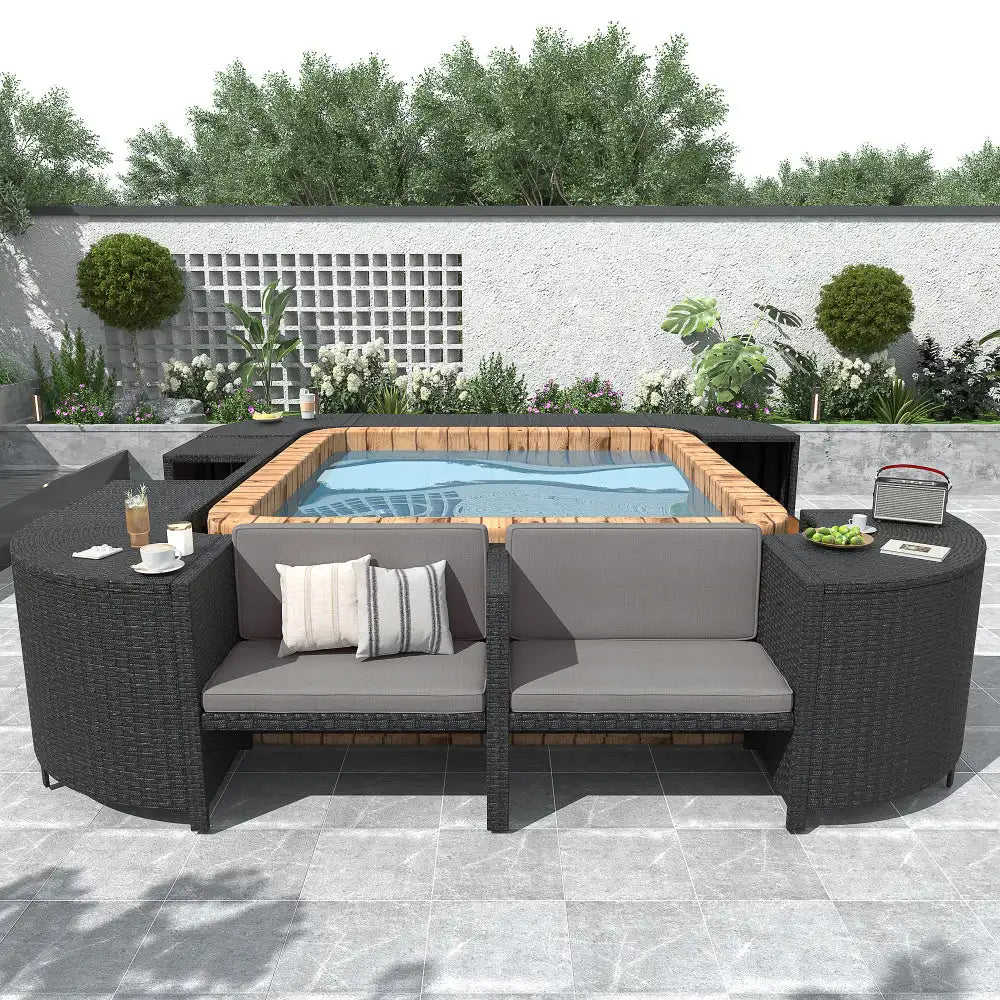 Spa Surround Frame Outdoor Rattan Sectional Sofa Set with Mini Sofa