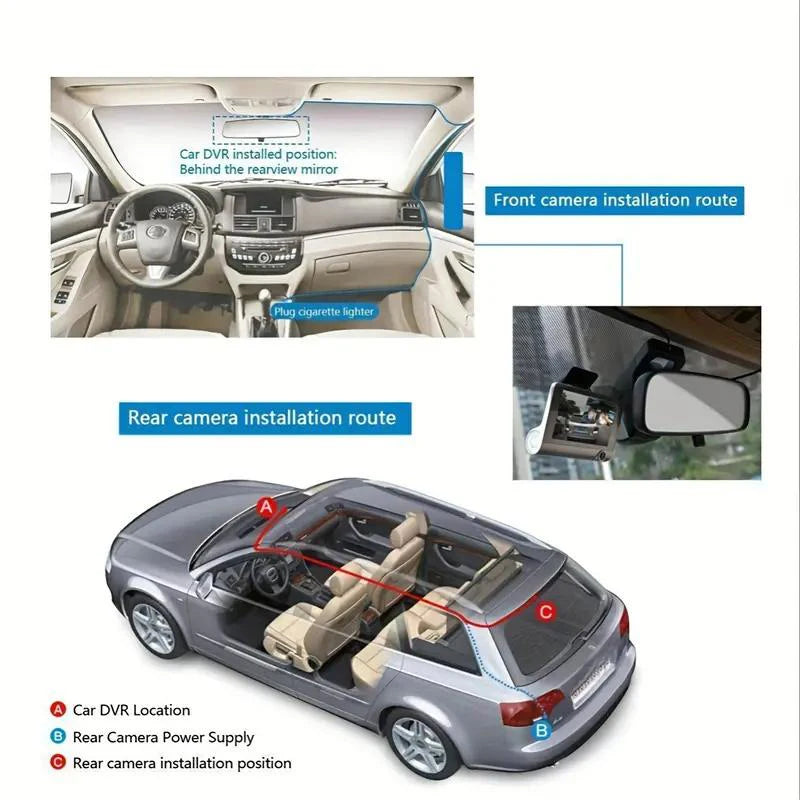 HD Night Vision Dash Camera Recorder Three Viewing Angles
