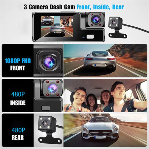 3 Cameras Dash Cam For Cars 1080P Car Camera Video Recorder Front inside Rear View Camera Car DVR Black Box Car Assecories
