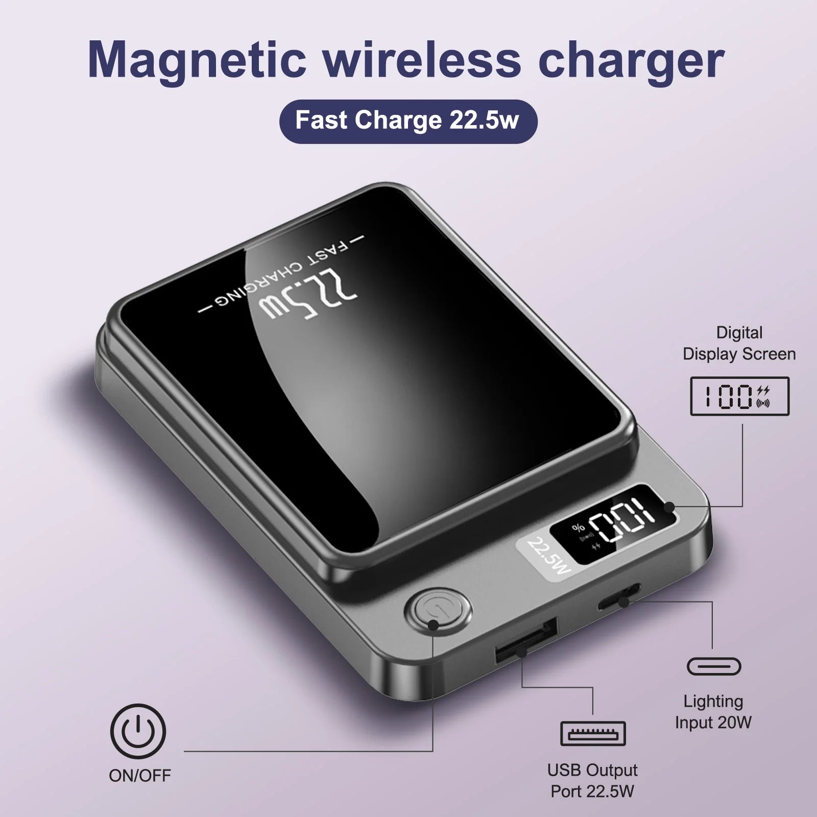Wireless Magnetic Power Bank Charger, Foldable