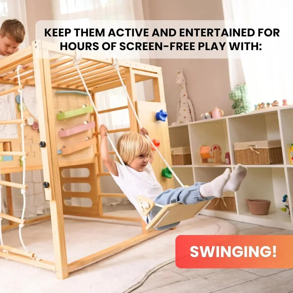 Alpine Wooden Jungle Gym with Indoor Swing