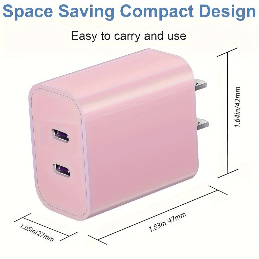 20W Dual Port USB C Charger With 6.6Ft Long Cable