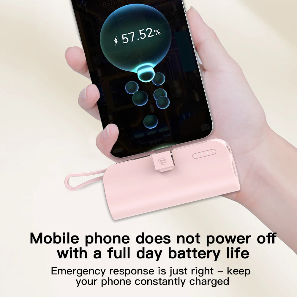 Mini Portable Phone Charger with Built-In Cable Charging