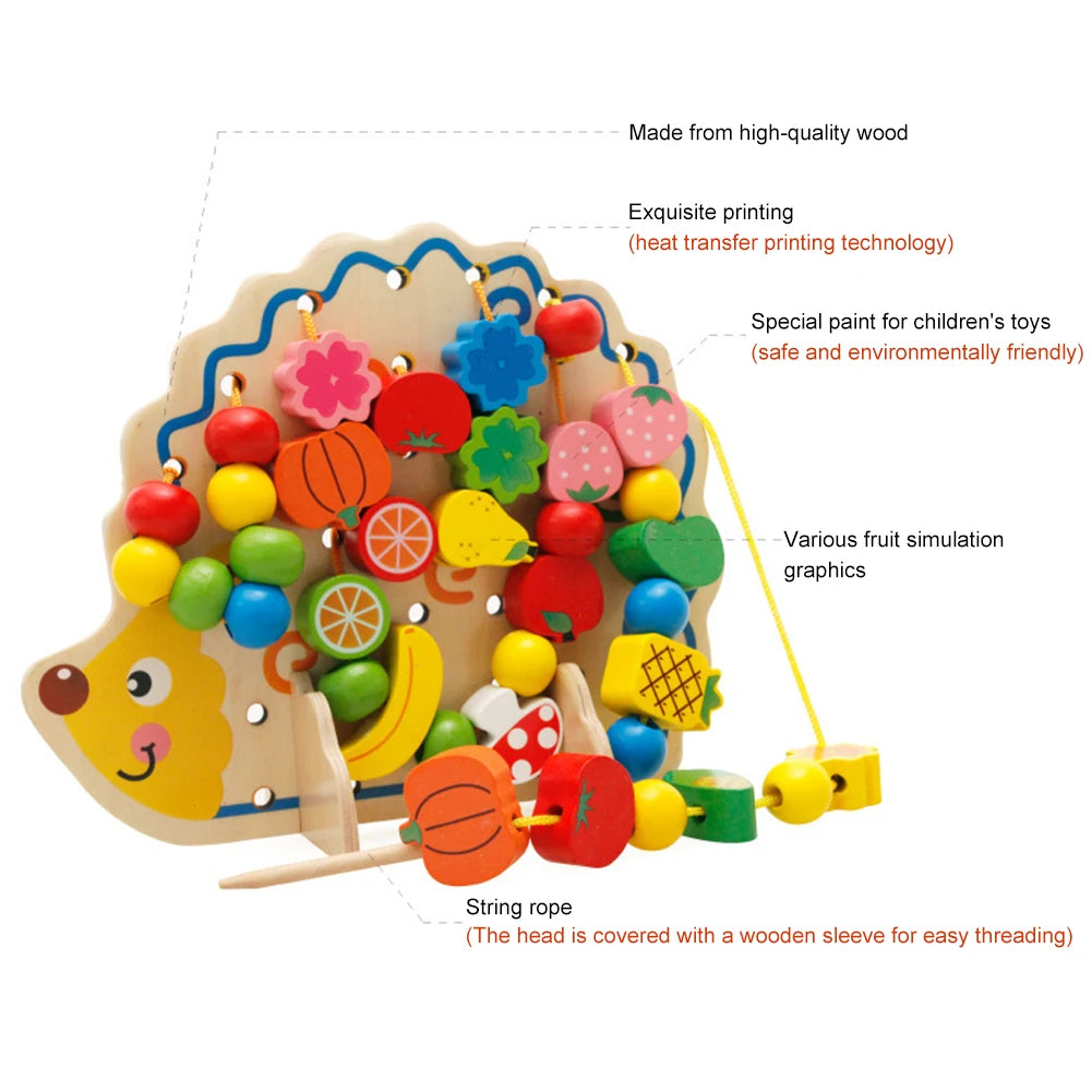 Hedgehog Cartoon Beaded Threading Wooden Montessori Toys