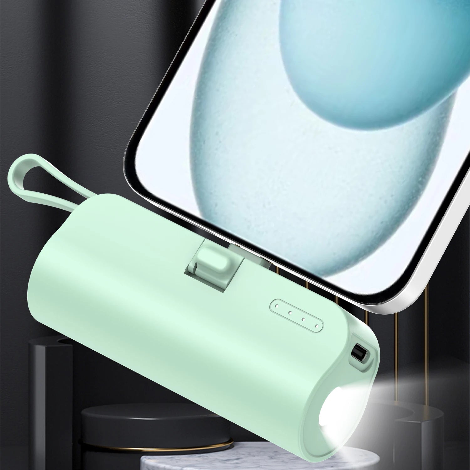 Mini Portable Phone Charger with Built-In Cable Charging