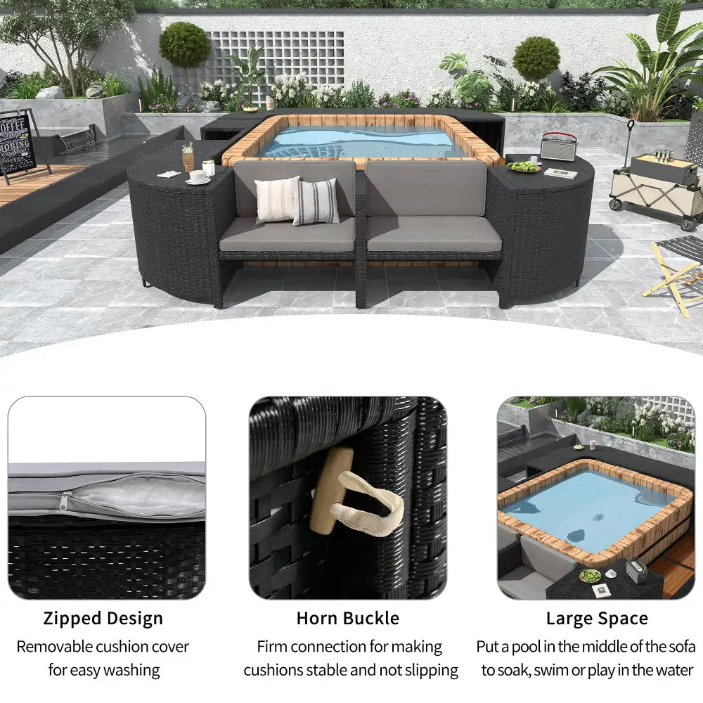 Spa Surround Frame Outdoor Rattan Sectional Sofa Set with Mini Sofa
