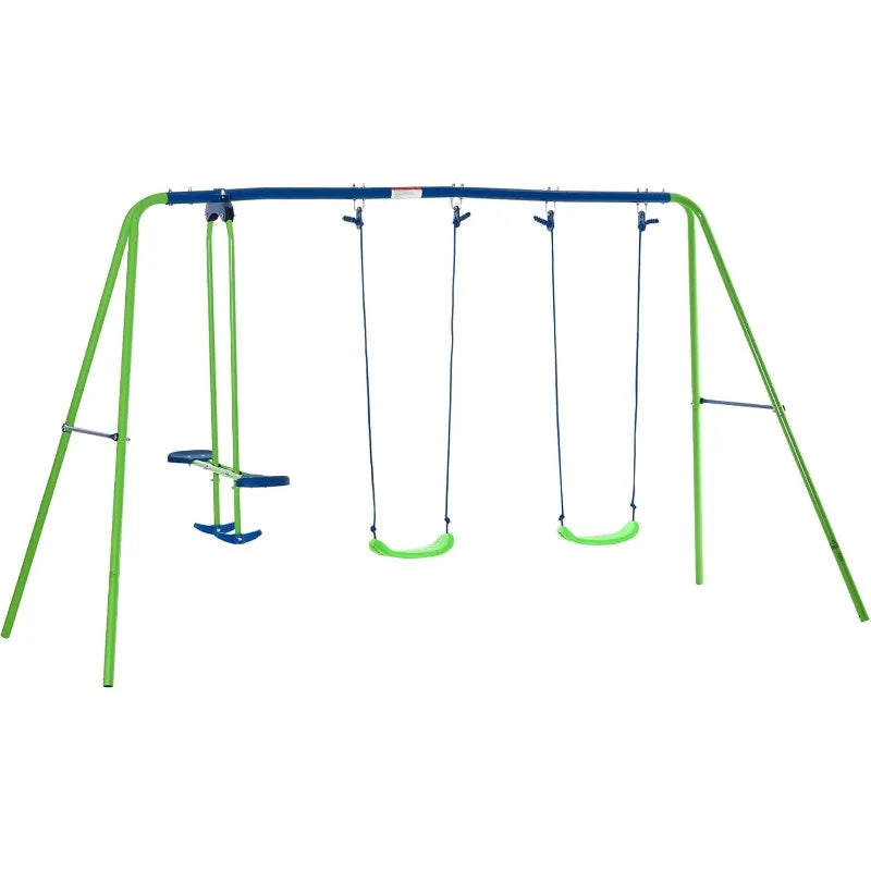 Outsunny Metal Swing Set with Glider, Two Swing Seats and Adjustable Height