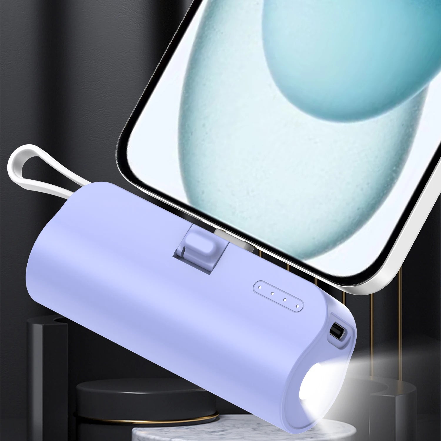 Mini Portable Phone Charger with Built-In Cable Charging