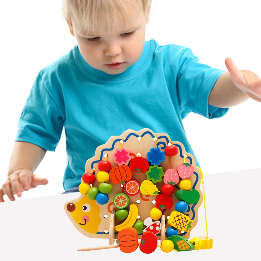 Hedgehog Cartoon Beaded Threading Wooden Montessori Toys