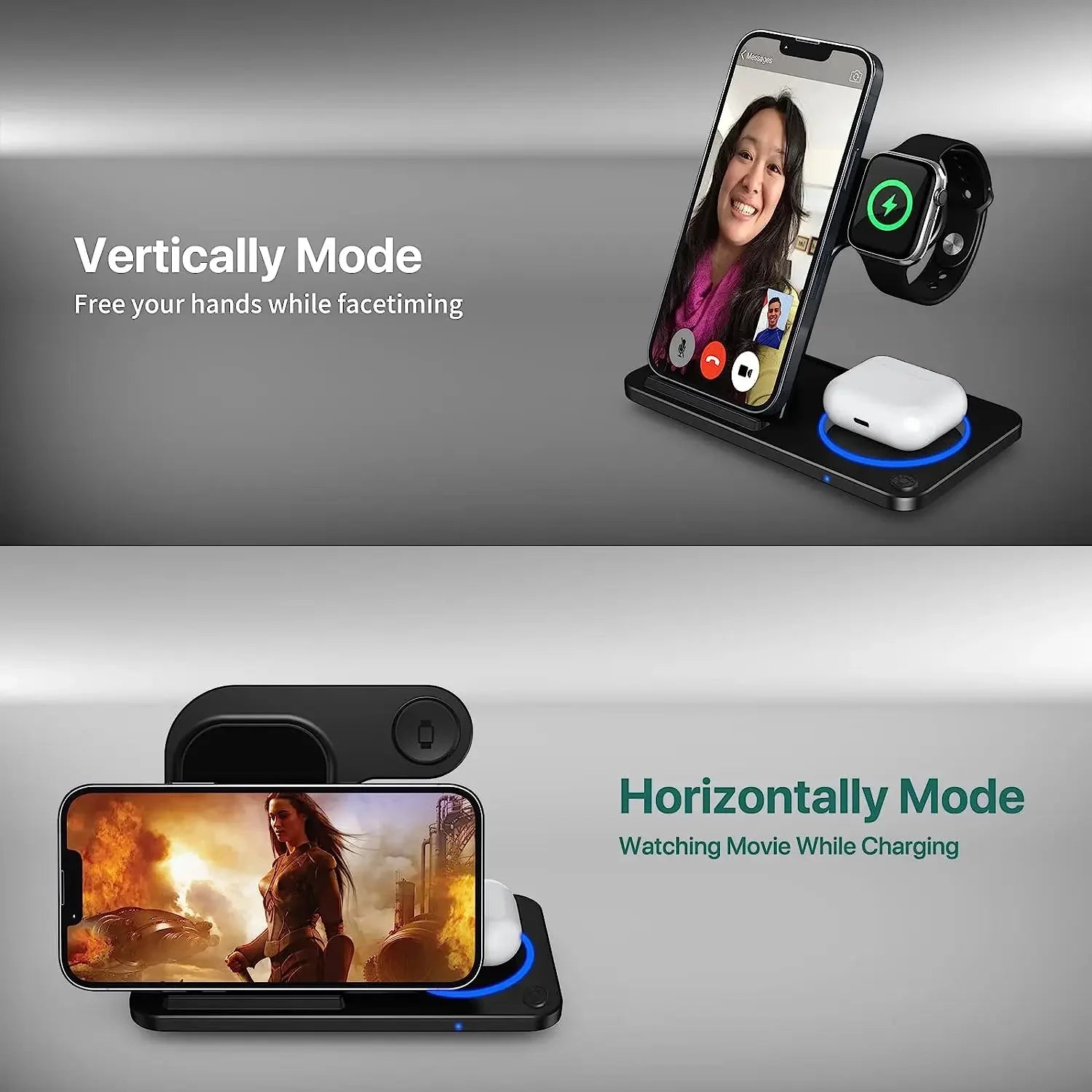 LED Fast Wireless Foldable Charging Stand For Apple Products