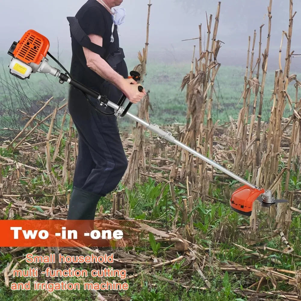 2-in-1 Cordless Weed Trimmer, 52cc 2-Stroke Air-Cooled Engine Hedge Trimmer Handheld Gas Powered Chain Saw Weeder Brush Cutter,