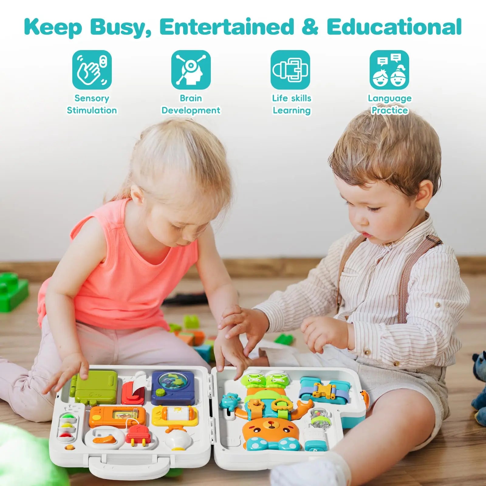 Musical Busy Board For Toddler Developmental Skills, Montessori Toys