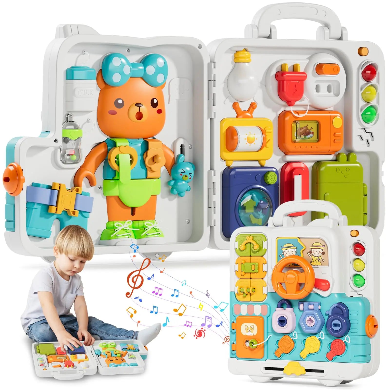 Musical Busy Board For Toddler Developmental Skills, Montessori Toys