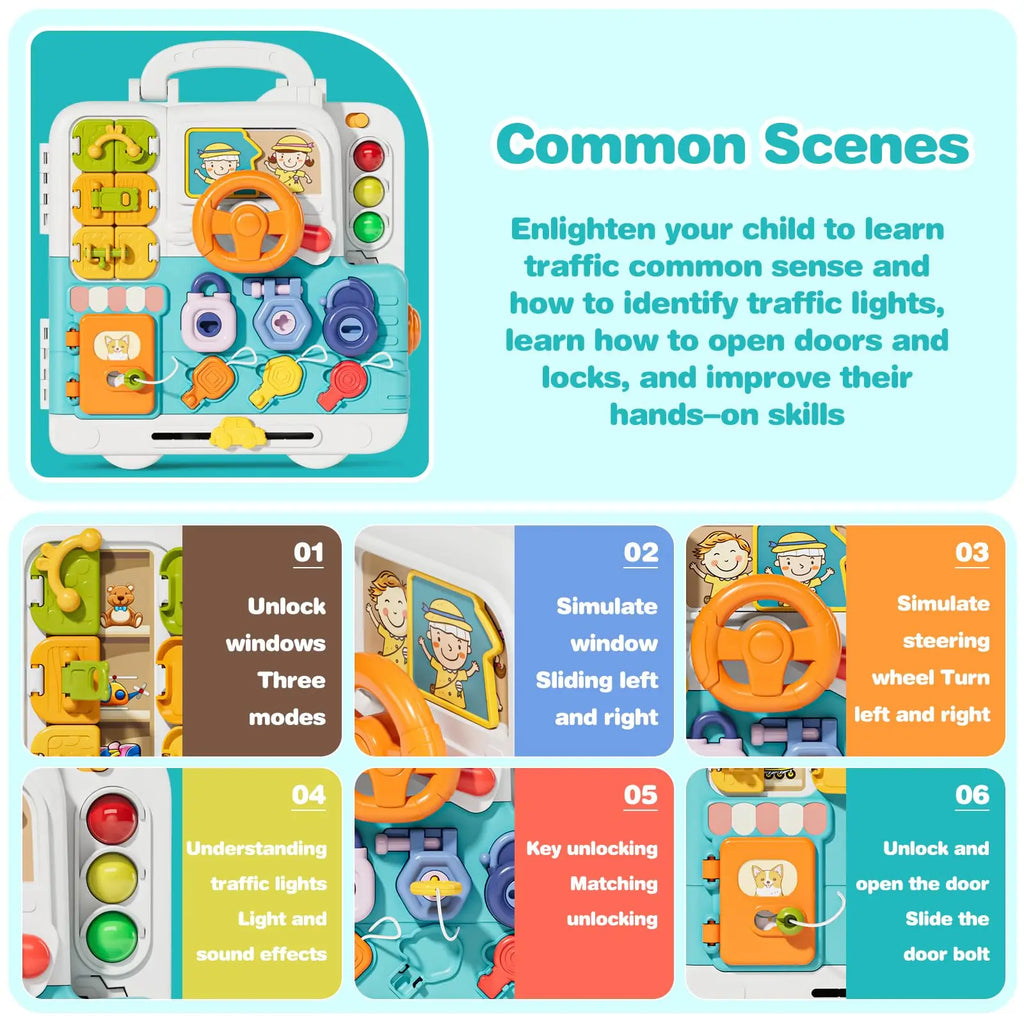 Musical Busy Board For Toddler Developmental Skills, Montessori Toys