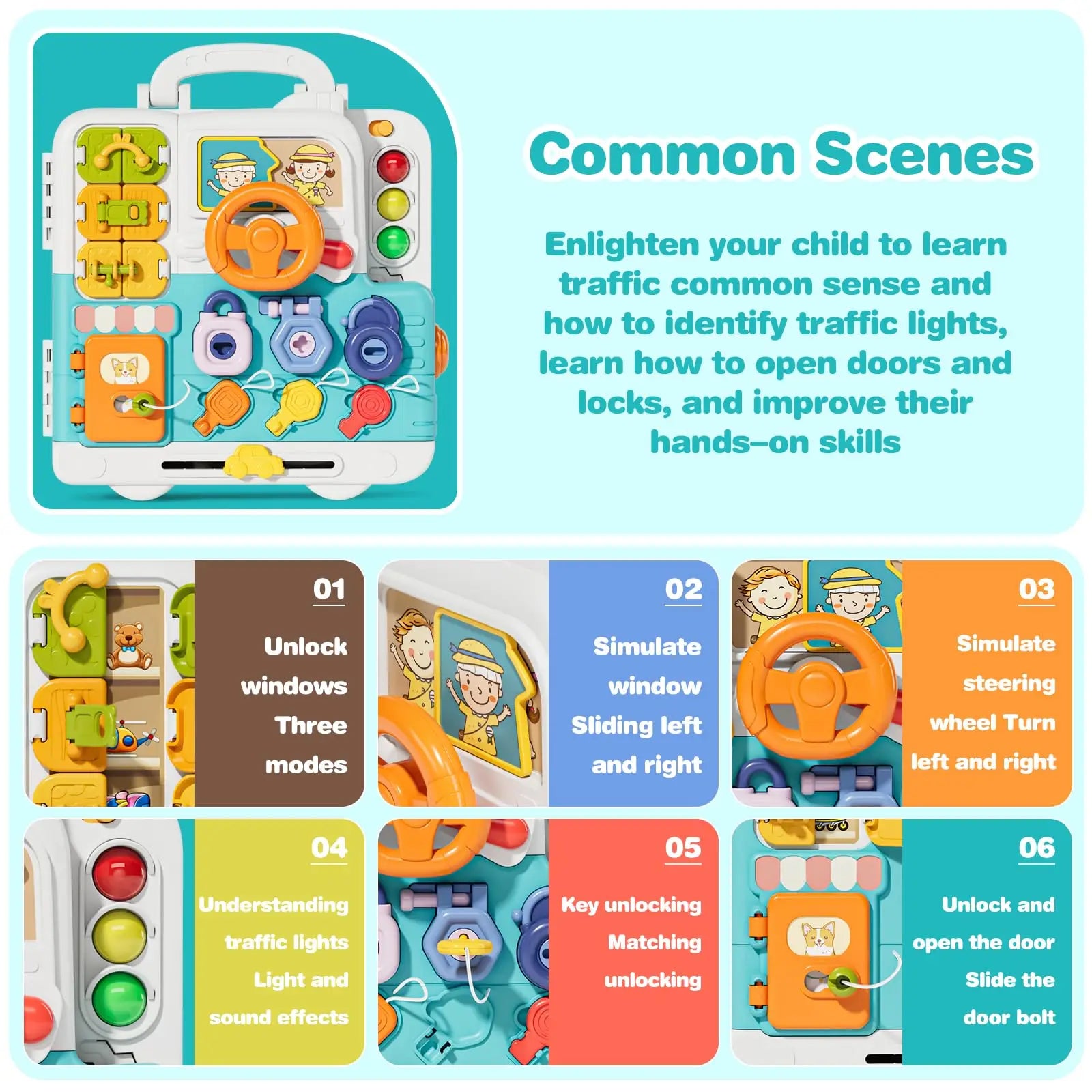 Musical Busy Board For Toddler Developmental Skills, Montessori Toys