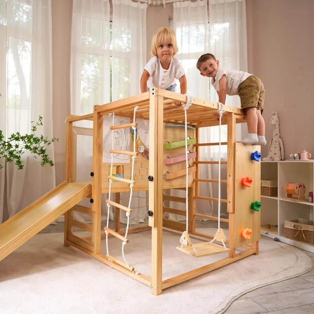 Alpine Wooden Jungle Gym with Indoor Swing