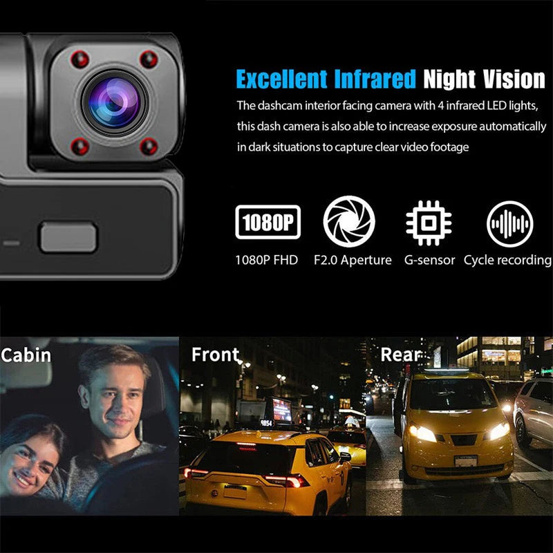 3 Cameras Dash Cam For Cars 1080P Car Camera Video Recorder Front inside Rear View Camera Car DVR Black Box Car Assecories