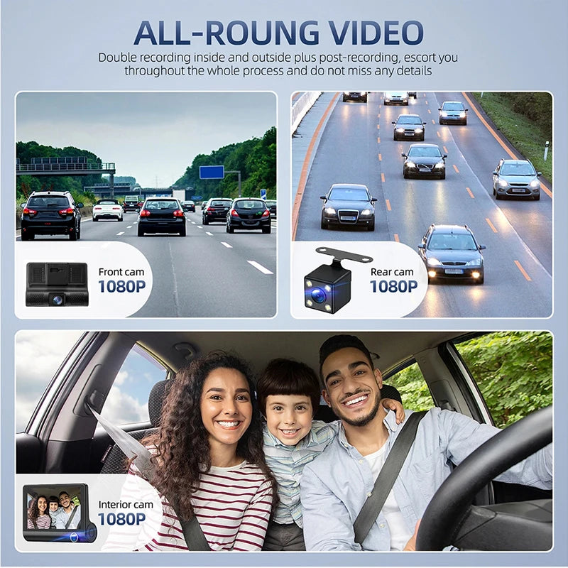 HD Night Vision Dash Camera Recorder Three Viewing Angles