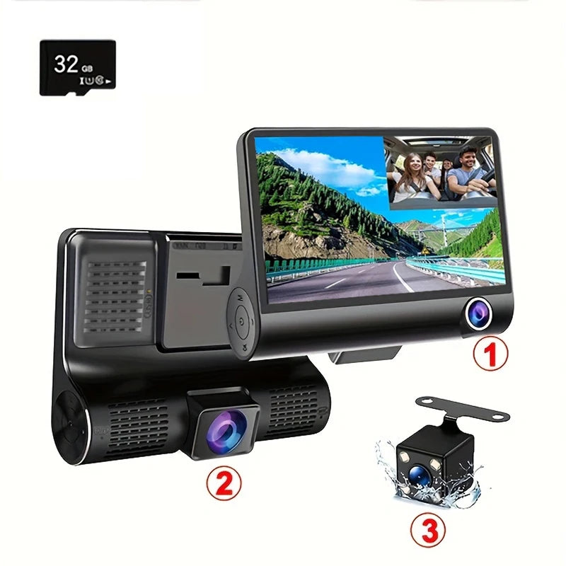 HD Night Vision Dash Camera Recorder Three Viewing Angles