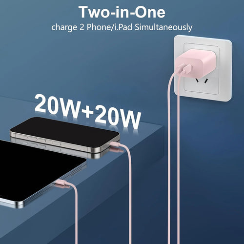 20W Dual Port USB C Charger With 6.6Ft Long Cable