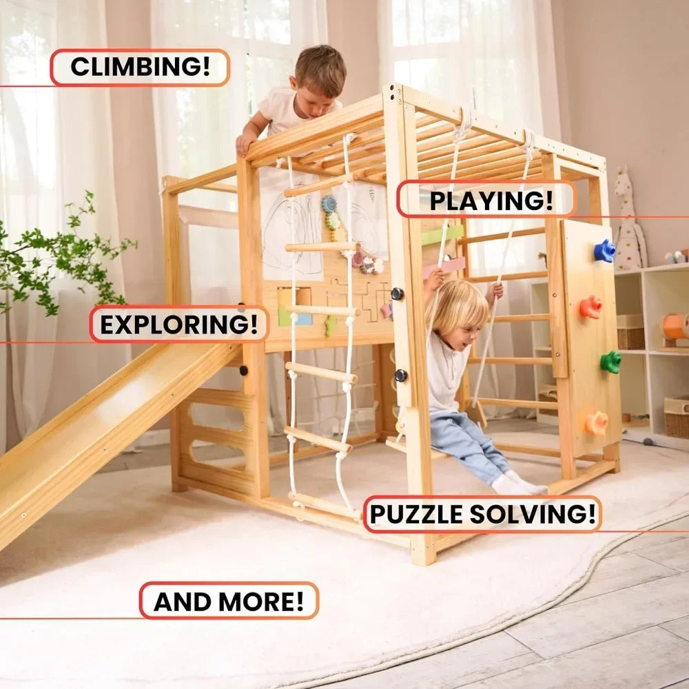 Alpine Wooden Jungle Gym with Indoor Swing
