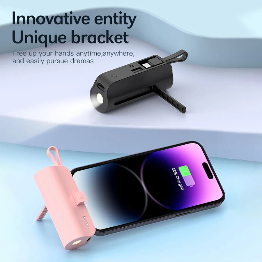 Mini Portable Phone Charger with Built-In Cable Charging