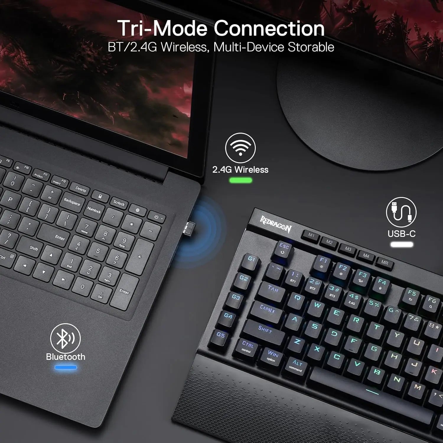 RGB 3-Mode Wireless Mechanical  Gaming Keyboard
