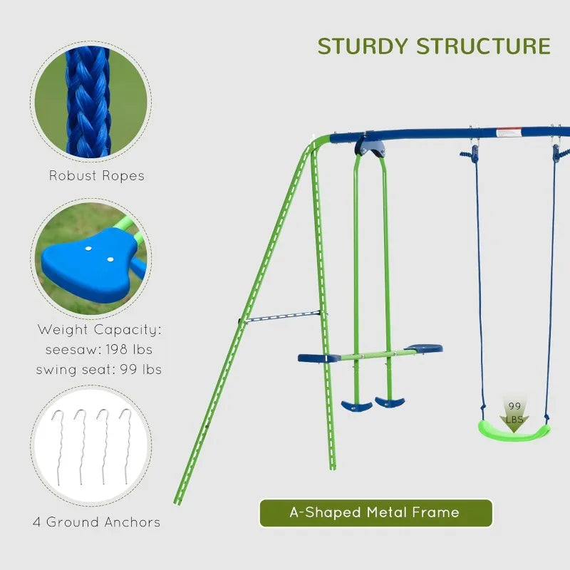 Outsunny Metal Swing Set with Glider, Two Swing Seats and Adjustable Height