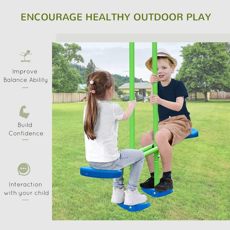 Outsunny Metal Swing Set with Glider, Two Swing Seats and Adjustable Height
