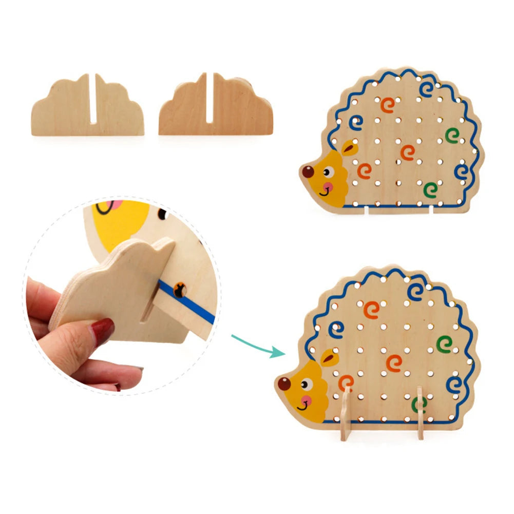 Hedgehog Cartoon Beaded Threading Wooden Montessori Toys