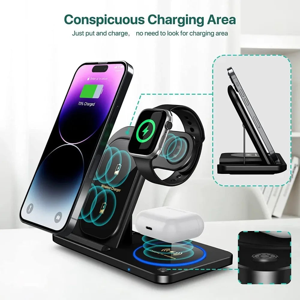 LED Fast Wireless Foldable Charging Stand For Apple Products
