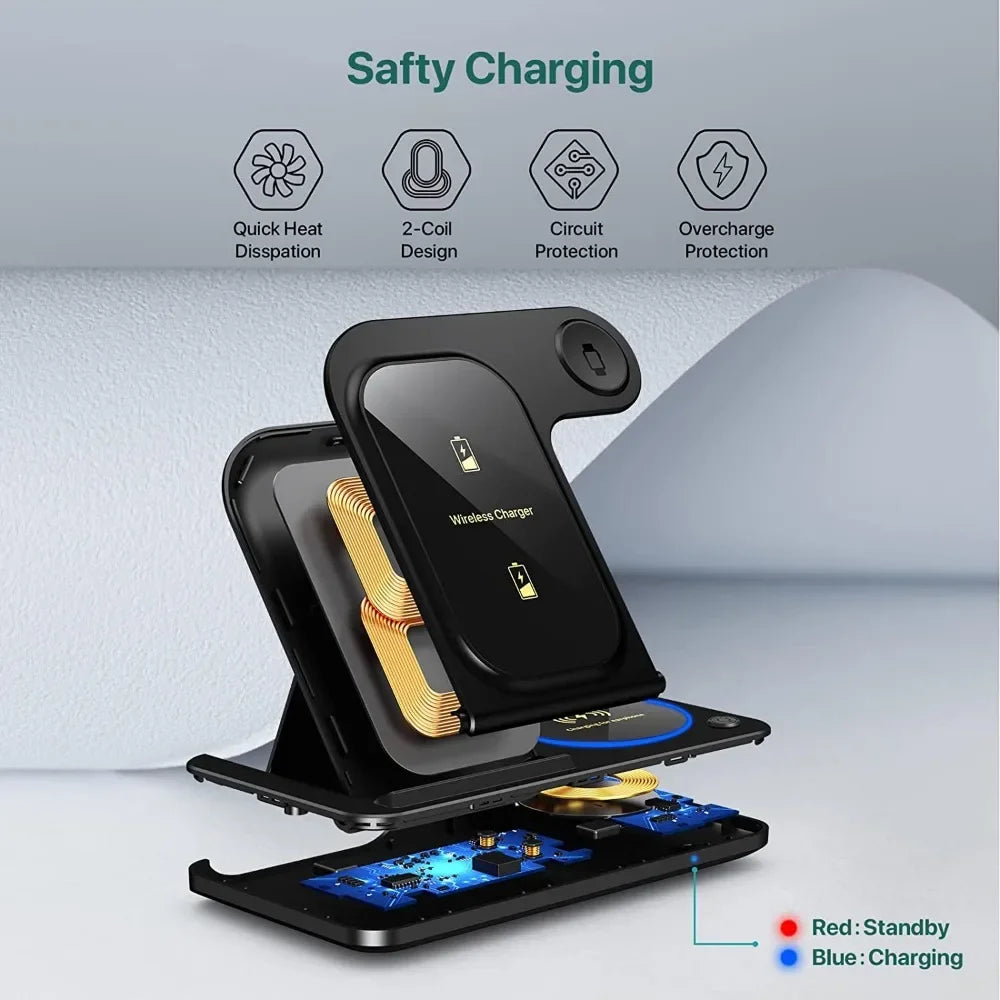 LED Fast Wireless Foldable Charging Stand For Apple Products