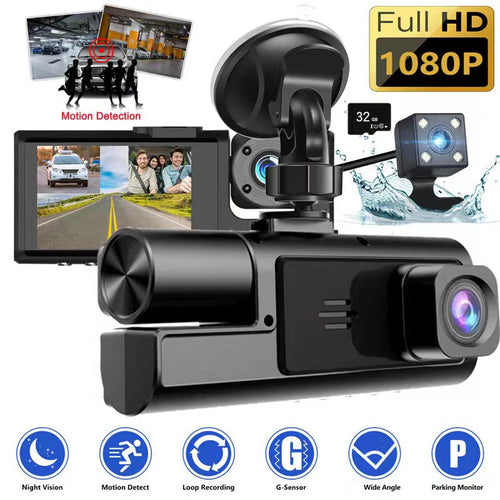 3 Cameras Dash Cam For Cars 1080P Car Camera Video Recorder Front inside Rear View Camera Car DVR Black Box Car Assecories