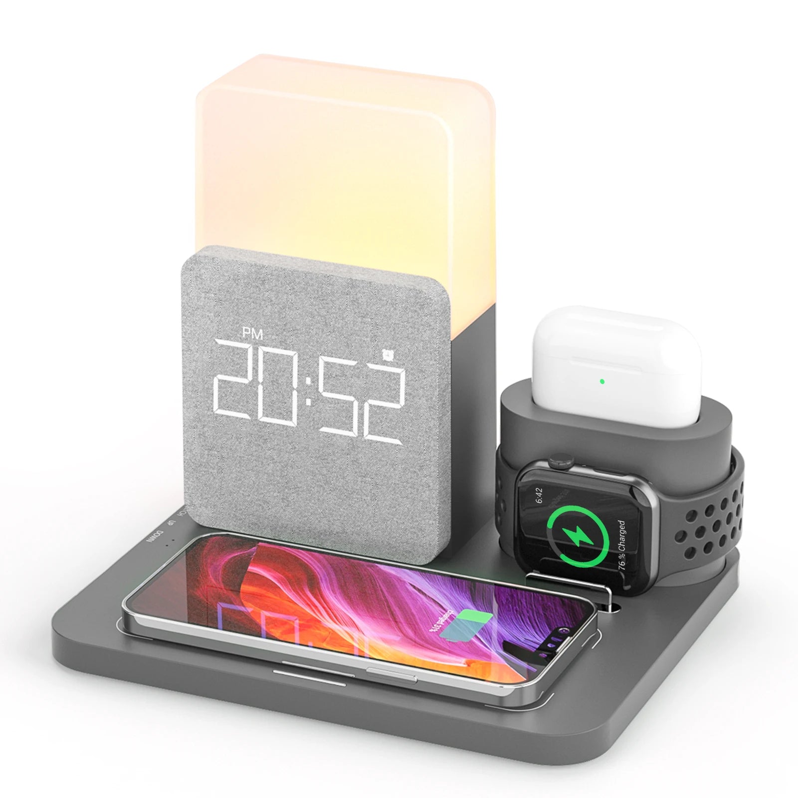 4 In 1  Fast Charging Dock Wireless Charger With Alarm Clock