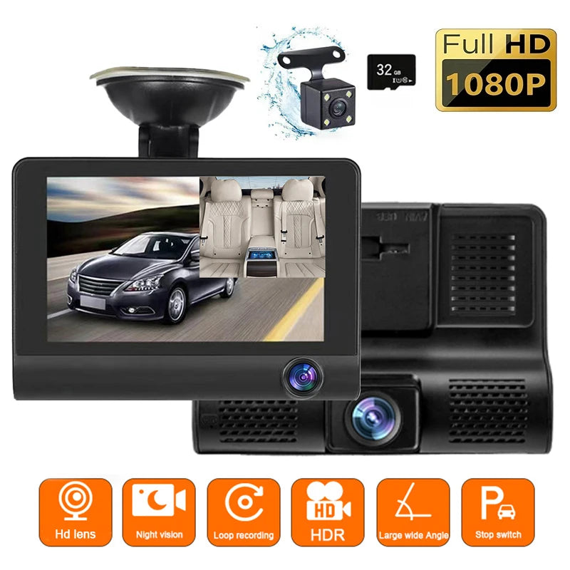 HD Night Vision Dash Camera Recorder Three Viewing Angles