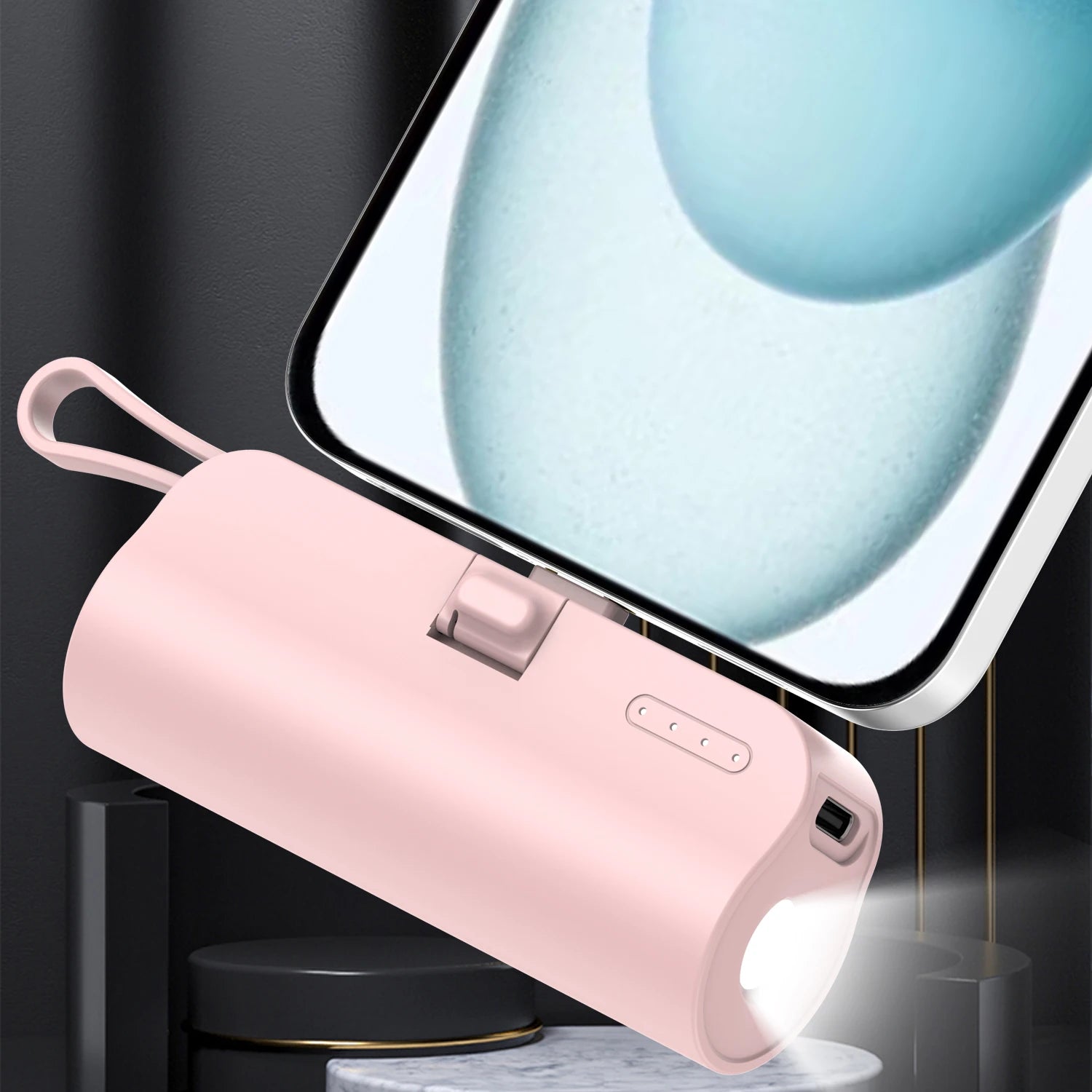 Mini Portable Phone Charger with Built-In Cable Charging