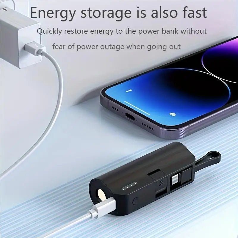 Mini Portable Phone Charger with Built-In Cable Charging