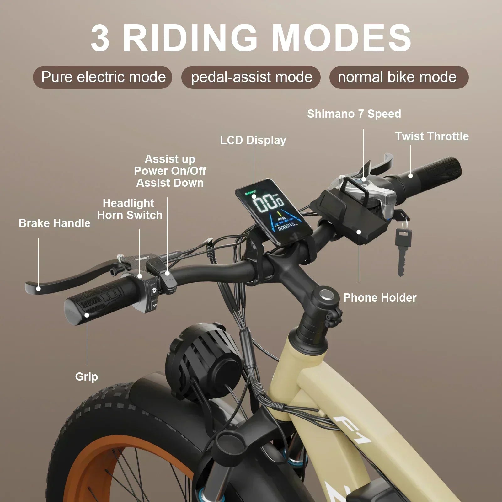 Electric Bicycle With 26" Tires And Hydraulic Brakes