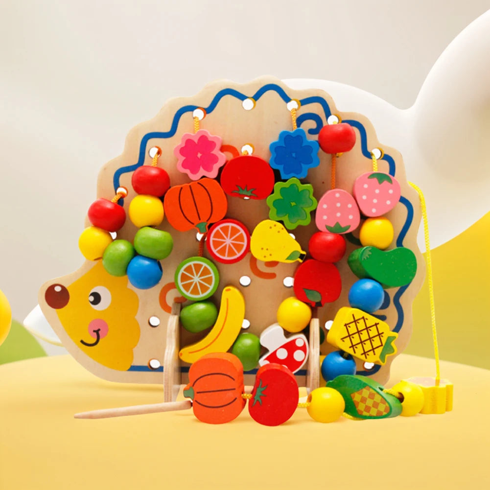 Hedgehog Cartoon Beaded Threading Wooden Montessori Toys