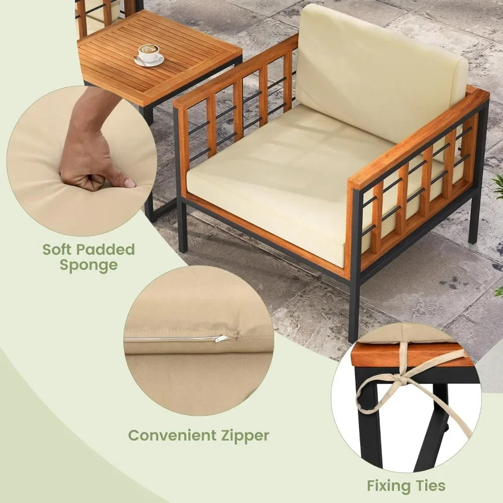 5 Pieces Acacia Wood Patio Furniture Set with Ottomans