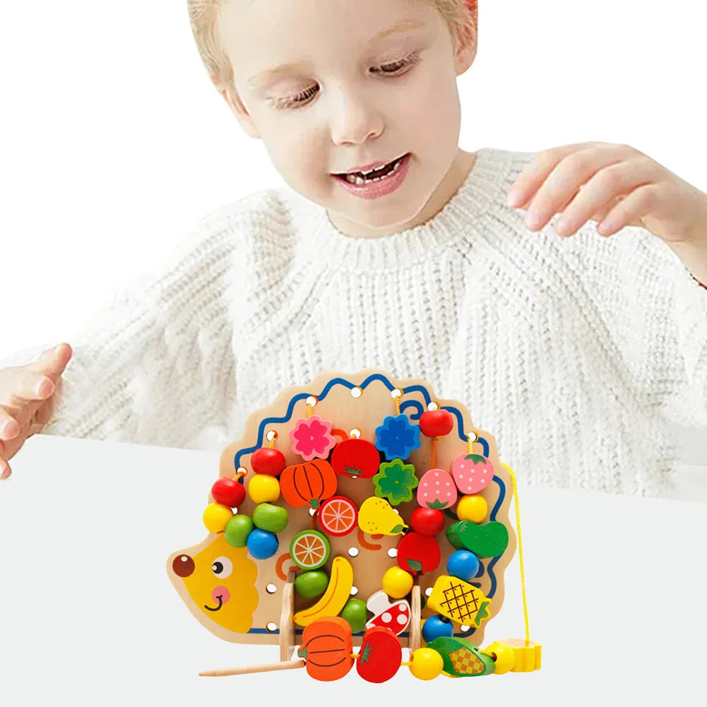 Hedgehog Cartoon Beaded Threading Wooden Montessori Toys