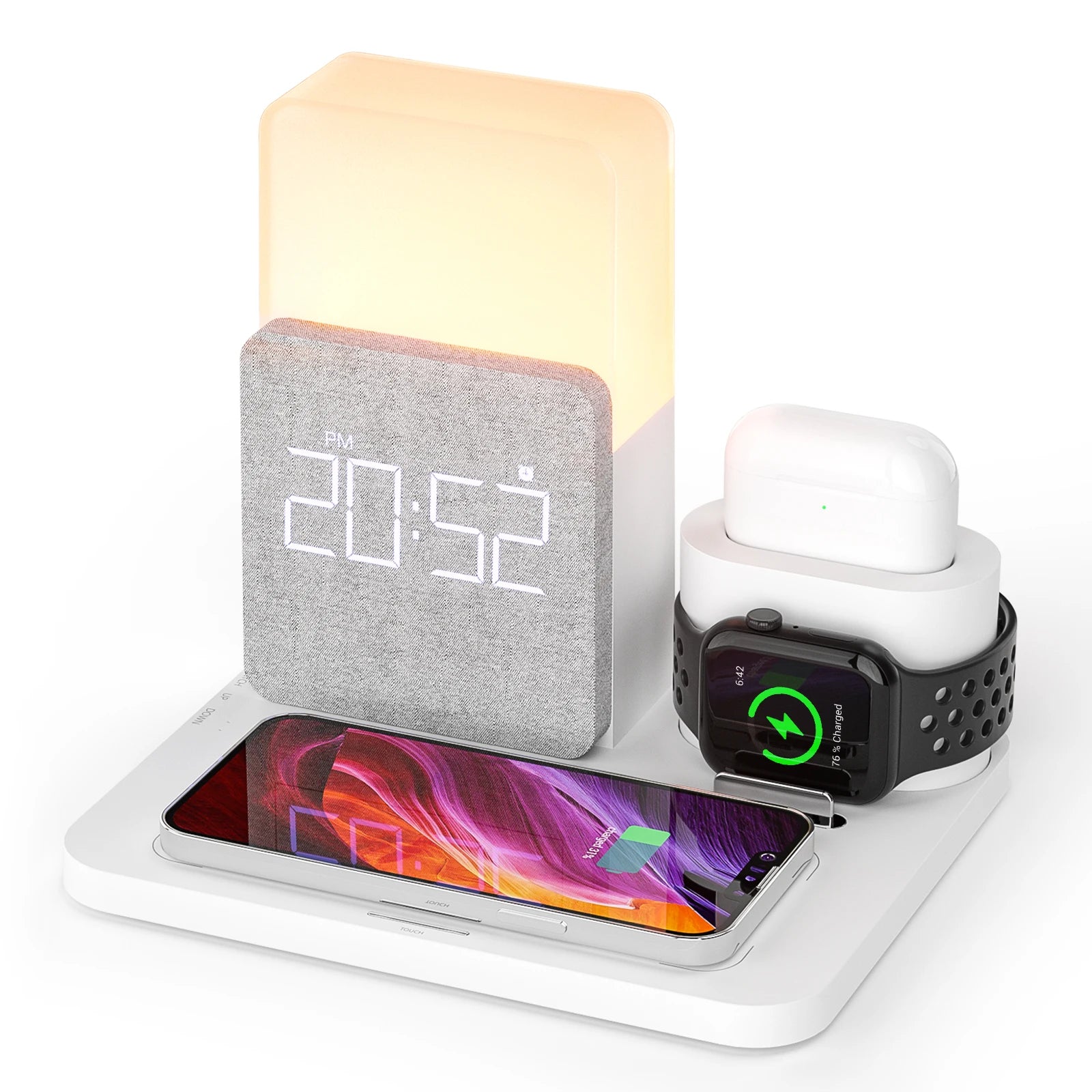 4 In 1  Fast Charging Dock Wireless Charger With Alarm Clock
